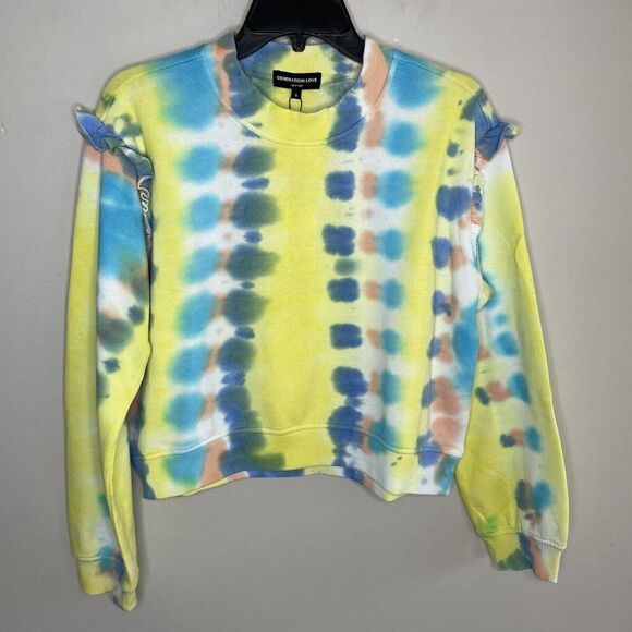 Generation Love Blue Tie-Dye Abella Ruffle Sweatshirt NEW $148 Womens Small S - Picture 4 of 12